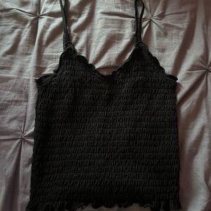 Ruffled super stretchy black tank top